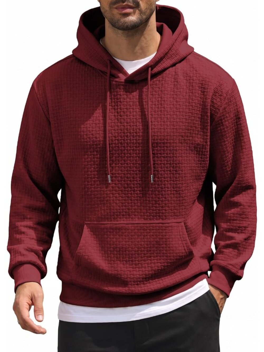 Coofandy Men's Wine Red Long Sleeve Pullover Soft Knit Hooded Sweatshirts